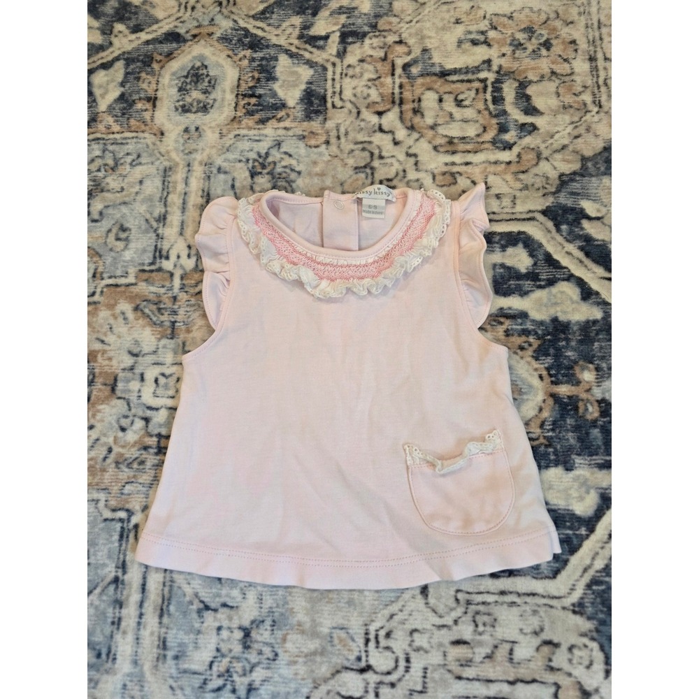 Kissy Kissy Infant Girls Size 6-9 Month Short Sleeve Ruffle Collar Detail Blouse